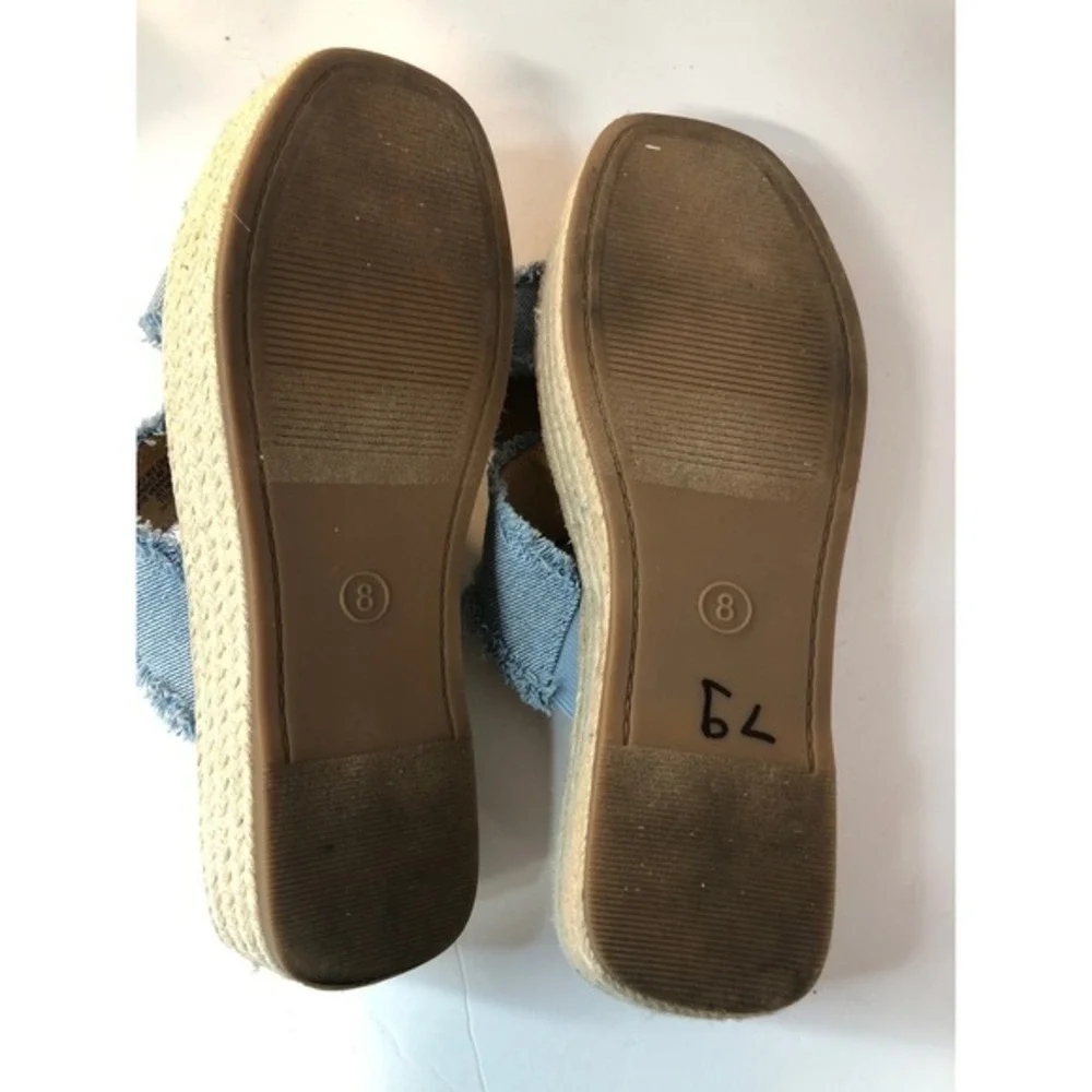Gap Size‎ 8 Denim Espadrille Platform Slides Wind Blue Frayed Crisscross Sandals
